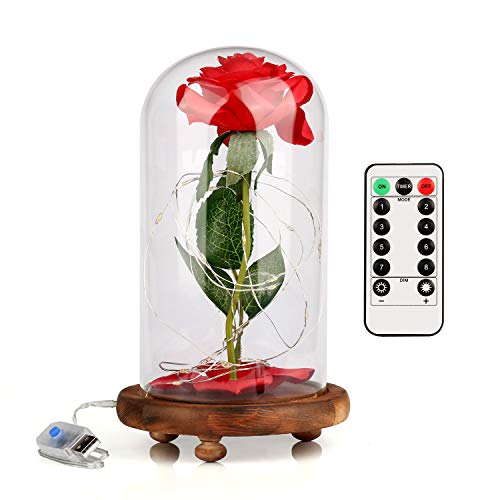 Xpassion Rosa de la Bella y la Bestia, Rosa Encantada de Bela y Luz LED en una Cúpula de Cristal Templado y Base de Madera con Rosa Liofilizada Decoración del Hogar Fiesta de Cumpleaños Xpassion Rosa de la Bella y la Bestia, Rosa Encantada de Bela y Luz LED en una Cúpula de Cristal Templado y Base de Madera con Rosa Liofilizada Decoración del Hogar Fiesta de Cumpleaños