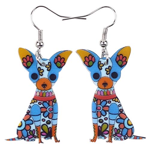 XUBB - Pendientes de acrílico para perro chihuahua sentado en forma de gota, joyería de animales para niñas y mujeres, regalo original, azul
