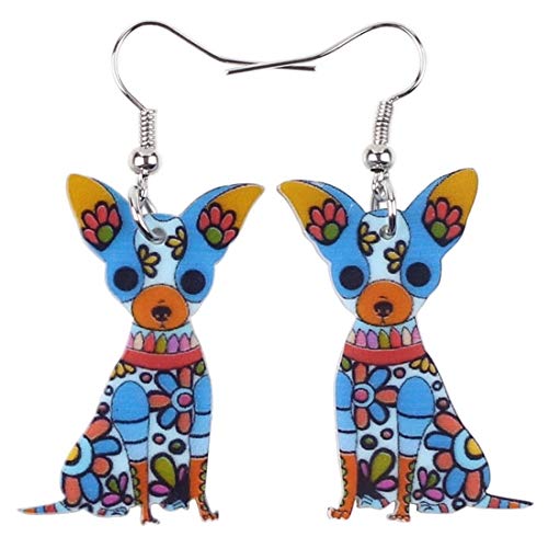 XUBB - Pendientes de acrílico para perro chihuahua sentado en forma de gota, joyería de animales para niñas y mujeres, regalo original, azul XUBB - Pendientes de acrílico para perro chihuahua sentado en forma de gota, joyería de animales para niñas y mujeres, regalo original, azul