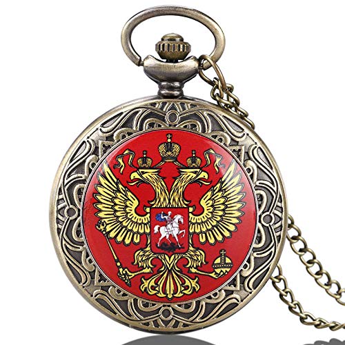 XVCHQIN Reloj de Bolsillo Reloj de Bolsillo con diseño de águila bicéfala de Rusia Famosa Hombres Mujeres Regalo de año Nuevo, Bronce