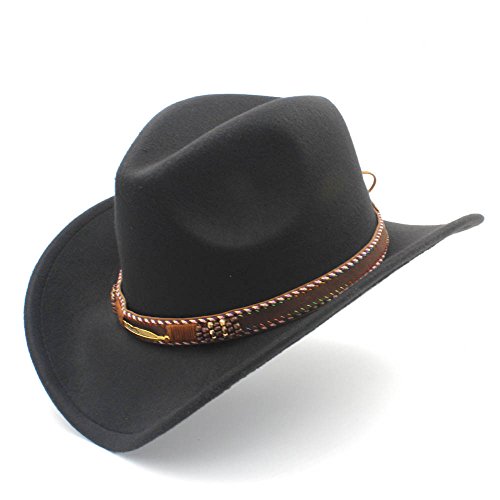 XXY Sombrero de Vaquero con enrollar ala Arriba de Fedora Sombrero Hombre Gorras de Moda (Color : Negro, tamaño : 56-58cm)