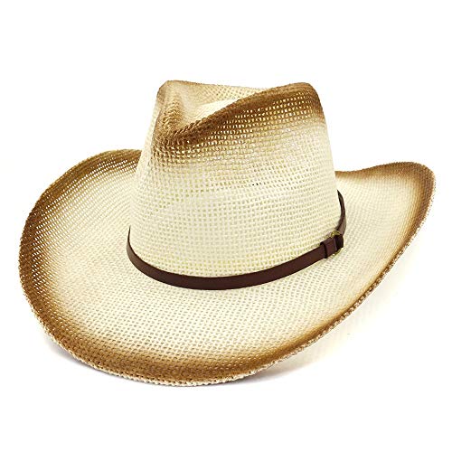 XY-hat Calentar Sombrero Femenino de Playa al Aire Libre Sombrero de Moda Cinturón Decorativo Sombrero de Paja de Viento Nacional de Vaquero del Oeste Moda (Color : 3, Size : 56-58)
