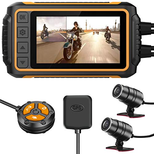 YDI Dash CAM Impermeable Cámara de Motocicleta, 3.0'' FHD 1080P Doble Lente Impermeable Frontal y Trasera Gran Angular 150° con Wi-Fi, GPS, Control Remoto, WDR y Sensor G, Soporte Máximo a 256GB