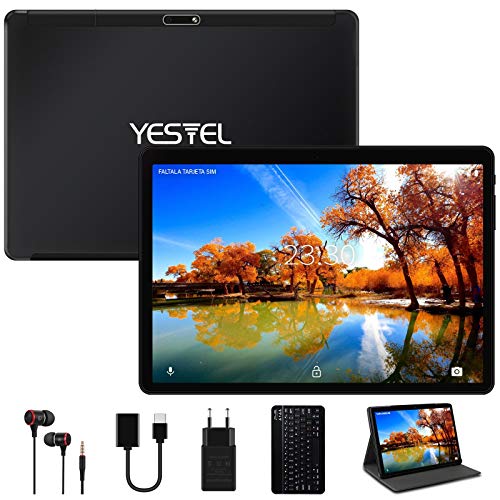 YESTEL Tablet 10 Pulgadas Android Tablet PC con 4GB RAM 64GB ROM + Expandido 128GB Quad Core Let Dual SIM 8000mAh con Teclado-Negro