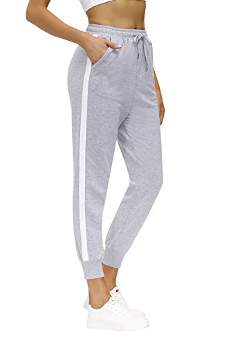 Yidarton - Pantalones de deporte para mujer, de algodón, pantalones de deporte, pantalones largos de entrenamiento, fitness, correr, con cintura elástica gris S