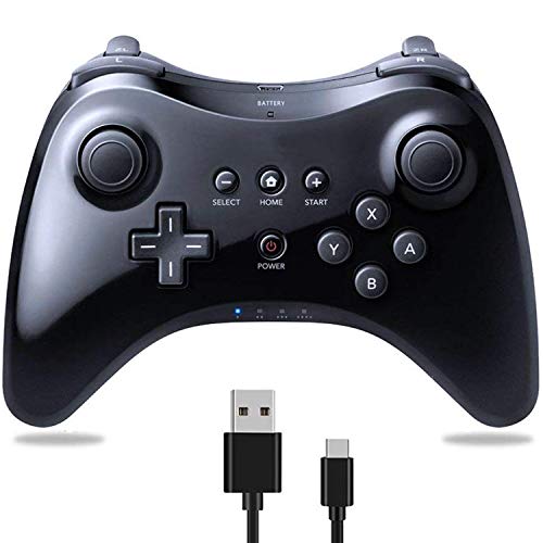 YiYunTE Classic Wireless Pro Controller Remote Gaming Jostick Joypad para Wii U, Dual Analógica Bluetooth mando a distancia Game Pad Controller con cable para Wii U Pro Negro