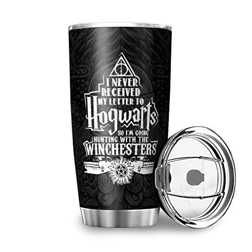YshChemiy Hogwarts Winchesters - Vaso gráfico sobrenatural con tapa para vehículo, taza de acero inoxidable, diseño de taza para gimnasio, bebidas heladas, bebidas calientes, color blanco #600 ml