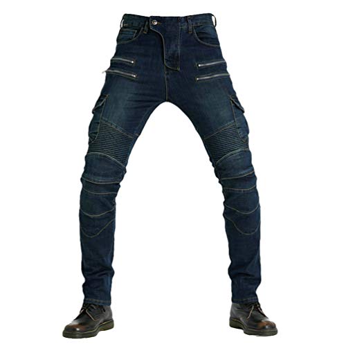 YuanDiann Hombre Mujer Jeans De Moto Pantalon Motorista Vaqueros De Moto Cremallera Mezclilla Motociclista Proteccion Pantalon con 2 Protectores Rodilla y 2 Protectores Cadera Azul 39W / 44L