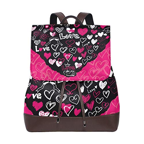 Yuanmeiju Mochila de Cuero Rucksack Pink Black Arrow Heart Love Daypack Bags for Girls Boys