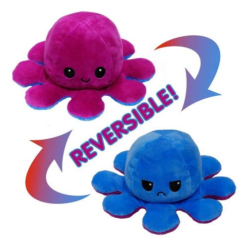 Zagon Pulpo Reversible Prime Dos Caras Alegre enfadado Juguete abatible Tela Suave Regalo Original Peluche Bonito muñeco Decorativo Educativo Creativo Influencer TIK tok Instagram (Azul/Morado)