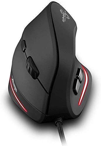 ZELOTES Ratón vertical (3200 ppp), ergonómico, prevención contra el brazo del ratón, óptico, ratón vertical para juegos, para PC, portátil, color negro