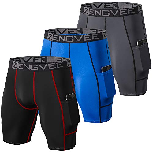 ZENGVEE 3 Piezas Pantalones Cortos Hombre Deporte de Secado Rápido para Running Hombres Deporte para Gym, Yoga, Running(Gray Black Blue-L)
