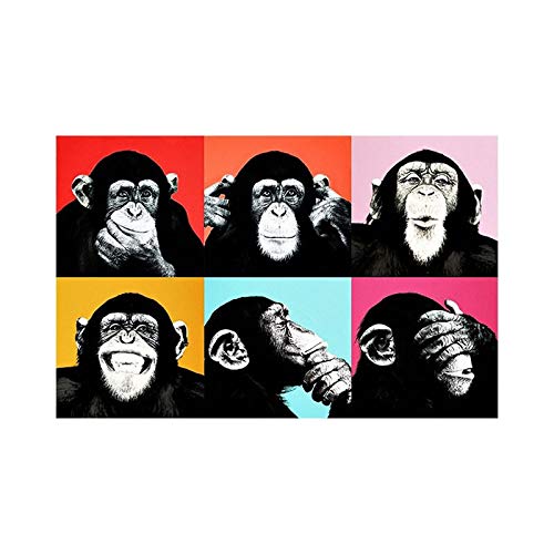 zxianc Carteles de Arte de Pared de expresión de Mono chimpancé, Impresiones de Animales Divertidos, Imagen para niños, Dormitorio, decoración del hogar, Pintura en Lienzo, 70x100cm sin Marco