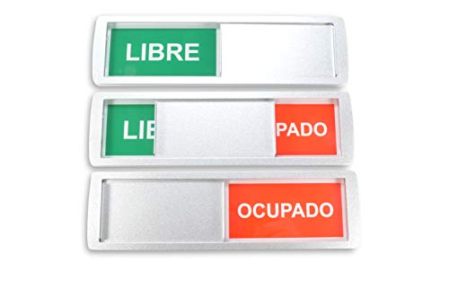 1 grandes letreros deslizantes LIBRE/OCUPADO - 17.5 x 5 cm - Letrero con función deslizante para indicar el estado de una habitación - Adhesivo de alta calidad por la marca mundialmente 3M