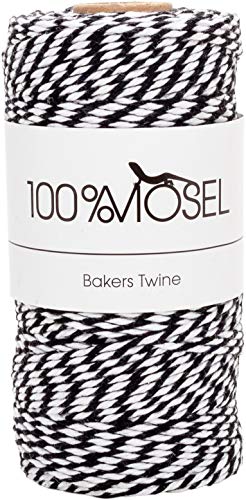 100% Fil de Mosel Noir Blanc 2 mm d'épaisseur 100 m de Fil de Bricolage en Coton Twine Sangle de Cadeau de 0,10 € / m