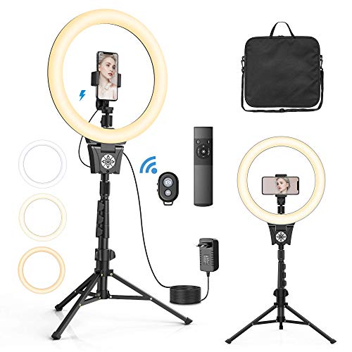 12" Anillo de luz LED, Aro de Luz con 43-135cm Trípode, 30 Brillo 6000K 3 Modos, Control Remoto Bluetooth, Soporte Giratorio de teléfono, Bolso, Adaptador, para Selfie/Maquillaje/Vlog/Youtube