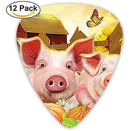 12-Pack Custom Guitar Picks Pig Cartoon Background Standard Bass Guitarist Music Gifts