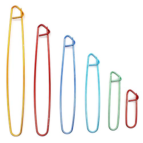 12 Piezas Titulares de Puntadas, 6 Colores Surtidos Juego de Porta Puntadas de Aluminio Crochet Knitting Needles Set para Hacer Punto DIY