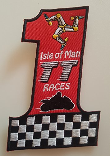 # 137 AUFNÄHER Parche bordado de la Isla de Man-TT Races, tamaño aprox. 16 x 10 cm, diseño de esqueleto