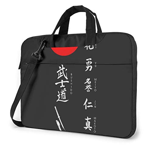 15.6″Durable Hombro Mensajero Bolsa maletín PC Japonés Kanji Samurai Bushido Negro Moda Impermeable Ordenador Portátil/portátil/Tablets
