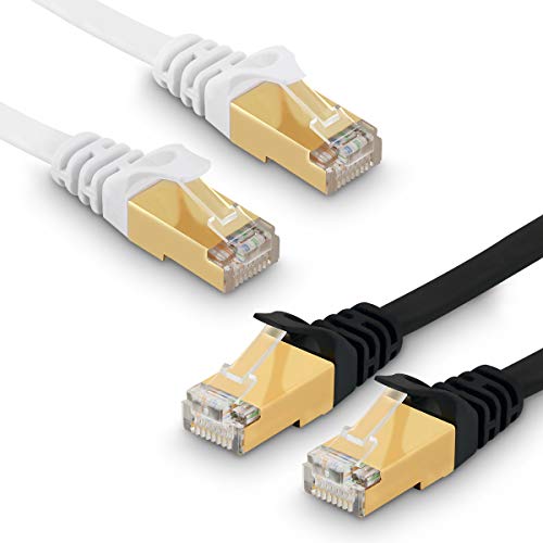 1,5m Cable de red Gigabit Ethernet Lan CAT7 (RJ45) - Cable de conexión a red S/FTP - Compatible con CAT5/CAT5e/CAT6 - Conmutador/router/módem/campos de conexión – 1,5M Negro +1,5M Blanco