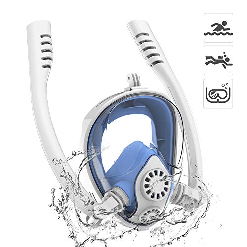 180° Máscara de Esnórquel Panorámica Facial Máscara Buceo Cara Completa 2019 Nuevo Doble Tubo con Desmontable Montura para GoPro Acción Cámara, Antifugas y Antiniebla para Adultos y Niños - Azul L/XL 180° Máscara de Esnórquel Panorámica Facial Máscara Buceo Cara Completa 2019 Nuevo Doble Tubo con Desmontable Montura para GoPro Acción Cámara, Antifugas y Antiniebla para Adultos y Niños - Azul L/XL