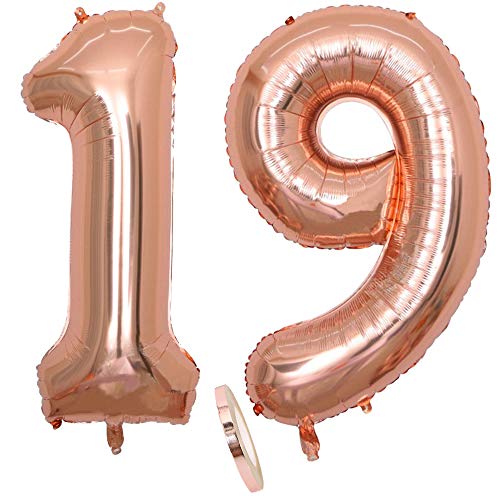 2 Globos Número 19 Años, Number 19 Globo Chica de oro rosa, 40"Figuras de globos con globo de lámina de helio inflable, Globo gigante para la decoración de la fiesta de cumpleaños, Prom (xxxl 100cm)