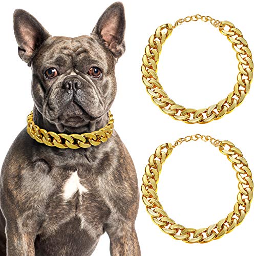 2 Piezas Cadenas de Eslabones de Perro Collar Cadena de Oro de Perro de Plástico ABS Disfraz de Perrito