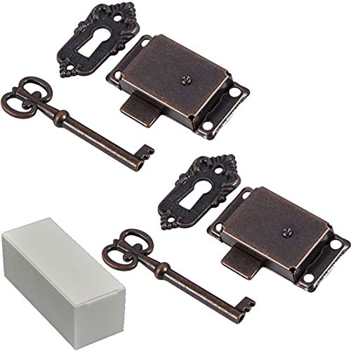 2 piezas Cerradura de la puerta del gabinete Cerradura de armario antigua Muebles decorativos Cerradura con llave, para gabinete de joyería, caja de maquillaje, cajón de cerradura