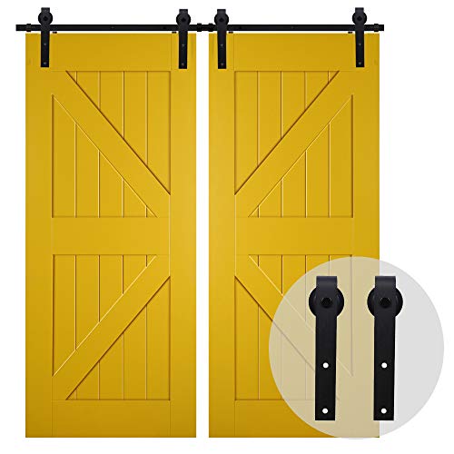 200CM/6.6FT Puerta de granero corredera estilo rústico puerta de granero corredera de madera para armario puerta granero herraje colgadocon guía rodamientos deslizantes, para puerta doble 200CM/6.6FT Puerta de granero corredera estilo rústico puerta de granero corredera de madera para armario puerta granero herraje colgadocon guía rodamientos deslizantes, para puerta doble