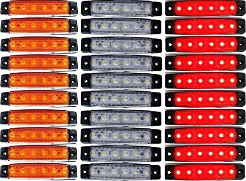 30 luces LED de posición lateral, color ámbar, blanco, rojo, de 24 V, para camión, remolque, furgoneta