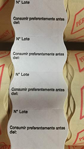 40 rollos etiquetas Nº Lote/Consumir preferentemente antes del: para etiquetadora. Tamaño 26x16 mm. Blaca ovalada. Adh permanente.1000 etiquetas x rollo …