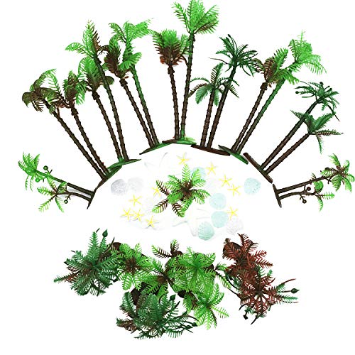 42 Pz Palmeras de Coco Modelo, Allazone 20 Pz Árboles de Coco Modelos de Plástico, 22 Pz Cáscara y Estrella de Mar para Cupcake Topper, Decoraciones Para Pasteles, Plantas de Acuario