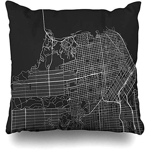 45X45CM,Throw Pillowcase,Funda De Almohada Cama,Funda De Almohada Cuadrada,Sofá Decorativo Dibujo Mapa Gris Todas Las Calles San Francisco Place Centro De América Atlas Black California Capital