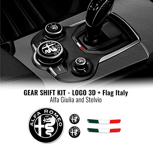 4R Quattroerre.it 32772 - Kit de adhesivos Alfa Romeo con logotipos + bandera de Italia para interior de Giulia Stelvio