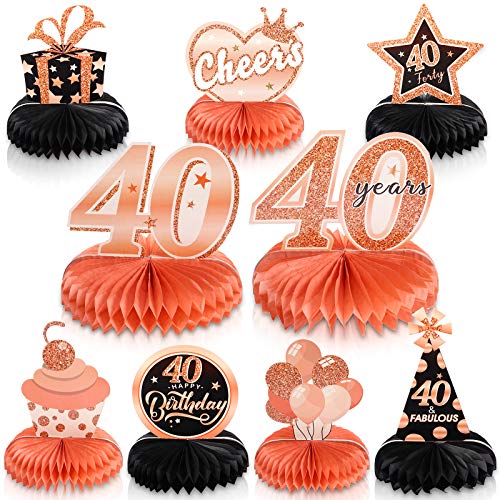9 Piezas Adornos de Centros de Mesa de Panal de 40 Cumpleaños Decoraciones de Happy 40th Birthday Favores de Fiesta de Cumpleaños de 40 Años de Cheers to 40 Fabulous de Oro Rosa