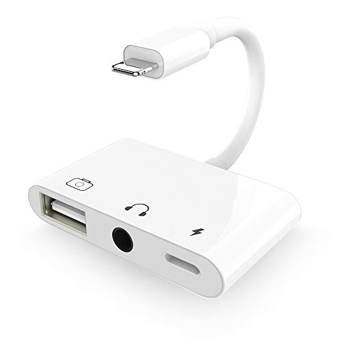 Adaptador de Cámara USB,3 en 1 USB 3.0 Adaptador OTG Hembra con Interfaz de Carga y Conector de Auriculares de 3,5 mm para Phone Pad[Compatible con iOS 9-iOS 13](Blanco)