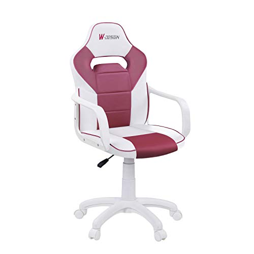 Adec - W-Design, Silla Gaming, Silla de Oficina o Despacho, Estudio o Escritorio, Simil Piel en Blanco y Fresa, Medidas: 60 cm (Ancho) x 98-108 cm (Alto) 60 cm (Fondo)