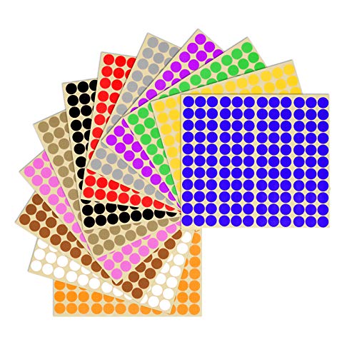 Adheso 13mm- Lote de 12 hojas de pegatinas autoadhesivas punto etiquetas para codificación de colores, 9 tamaños disponibles 6mm, 8mm, 10mm, 13mm, 16mm, 19mm, 25mm, 32mm, 50mm