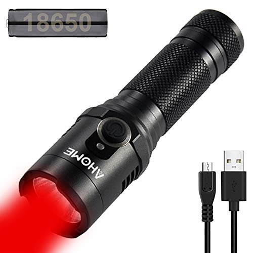 AHOME R1 Luz Roja EDC táctico Linterna USB Recargable con Base Magnética 5W LED Lámpara, 18650 Batería y Cable de Carga Micro