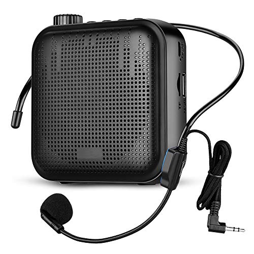 Amplificador de Voz, Portátil Sistema de PA Recargable de 12 Vatios (1200 mAh) con Micrófono con Cable para Profesores, Guía Turístico y más (Negro)