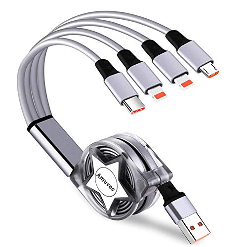 Amuvec 4 en 1 Multi Cable de Carga, Retráctil Multi USB Cargador Cable Múltiples Micro USB Tipo C 2 IP para Phone 11 X 8 Android Samsung Galaxy S9 S8 S7 A5 Huawei P30 P20 Xiaomi Honor Kindle LG Sony Amuvec 4 en 1 Multi Cable de Carga, Retráctil Multi USB Cargador Cable Múltiples Micro USB Tipo C 2 IP para Phone 11 X 8 Android Samsung Galaxy S9 S8 S7 A5 Huawei P30 P20 Xiaomi Honor Kindle LG Sony
