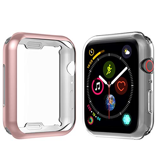 Anjoo [2 Set] Funda Compatible Para Apple Watch 40mm, Suave TPU Completo Protector Pantalla Para iWatch 40mm Serie 5 Serie 4, Transparente/Oro Rosa