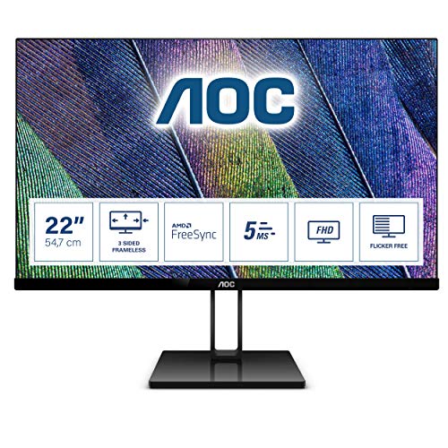 AOC Monitor 22V2Q – 22" Full HD, 75Hz, IPS, FreeSync, 1920x1080, 250 cd/m, HDMI 1x1.4, Displayport 1x1.2