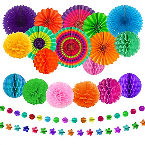 aovowog 21 Pack Decoración Fiesta Abanicos de Papel Flores Pompom Bolas de Nido de Abeja Guirnaldas para Celebración Fiesta de Cumpleaños Bodas Carnaval Mexicano aovowog 21 Pack Decoración Fiesta Abanicos de Papel Flores Pompom Bolas de Nido de Abeja Guirnaldas para Celebración Fiesta de Cumpleaños Bodas Carnaval Mexicano