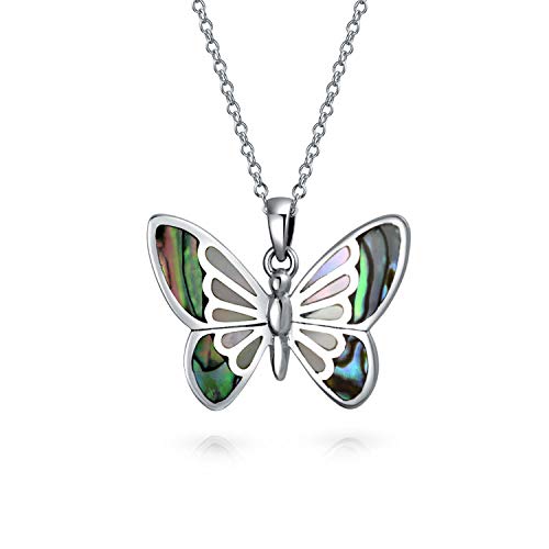 Arcoiris Abalone Concha Inlay Collar Del Colgante De Mariposas Para Mujer Adolescente Con Cadena De Plata Esterlina 925