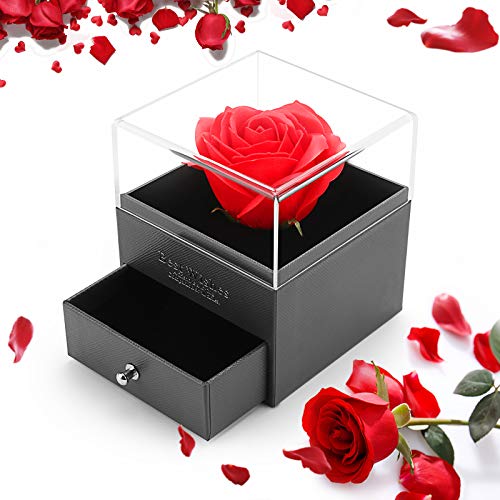 ASANMU Regalo para Rosa Eterna Artificial, Rosa Eterna Caja de Joyería Bella y la Bestia Rosa Caja de Joyería de San Valentín Regalos Romántico para Esposa/Novia/San Valentín/Bodas/Cumpleaños/Madre