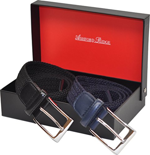 Ashford Ridge Hombres negro y Azul oscuro cinturones elásticas Gift Set (cintura tamaños 140cm - 150cm)