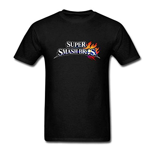 Ashirt Fashion Hombres y Mujeres Negro Super Smash Bros Nuevo Interesante Juego Logo Camiseta Negro Grande-Masculino