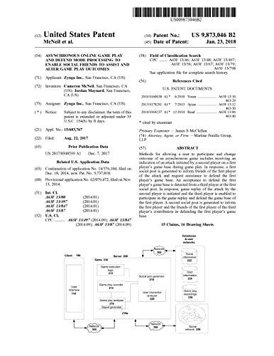 Asynchronous online game play and defend mode processing to enable social friends to assist and alter game play outcomes: United States Patent 9873046 (English Edition)